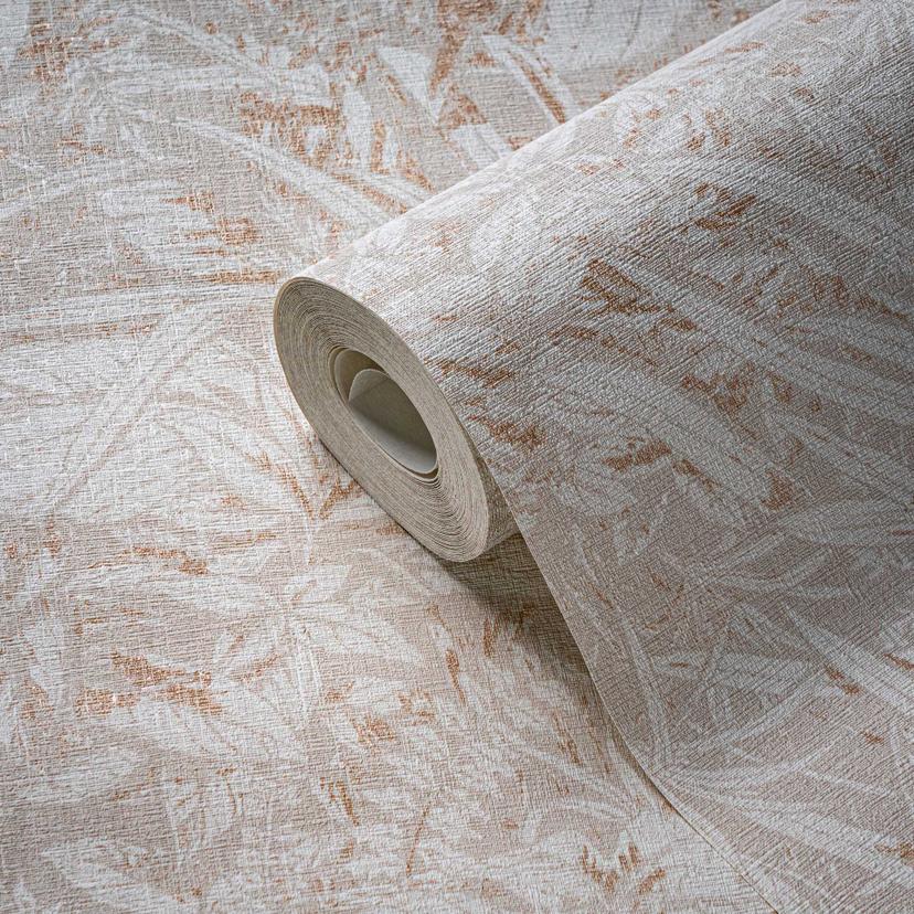 Papel pintado vegetal inspirado en la naturaleza crema-beige - Papel pintado no tejido