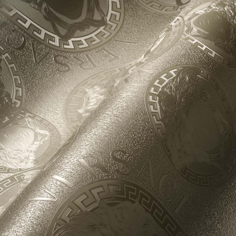 Carta da parati di design Versace in tessuto non tessuto argento Soggiorno di lusso
