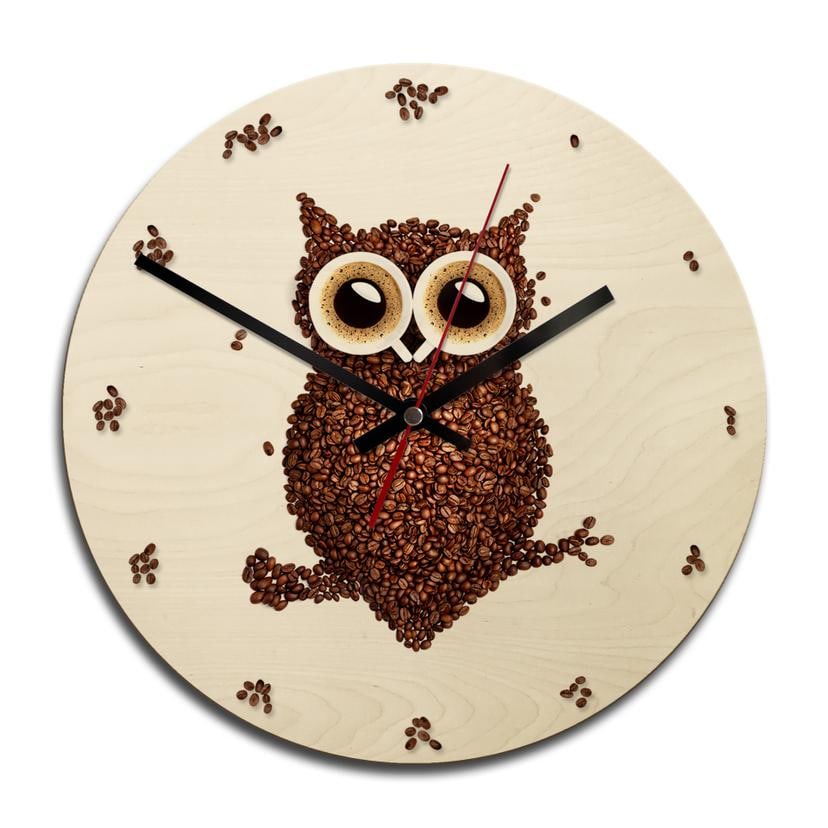 Horloge murale en bois - Hibou café