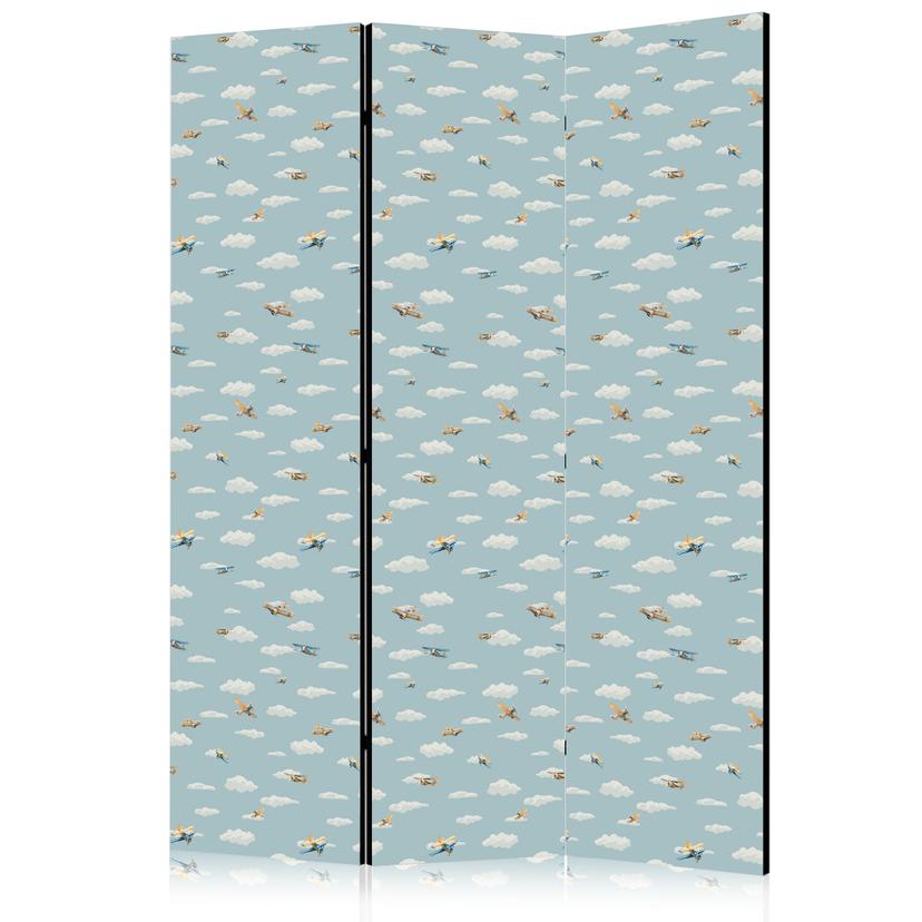 Paravent, Raumteiler freistehend, Trennwand - Illustration - Yellow-Blue Airplanes Against a Blue Sk