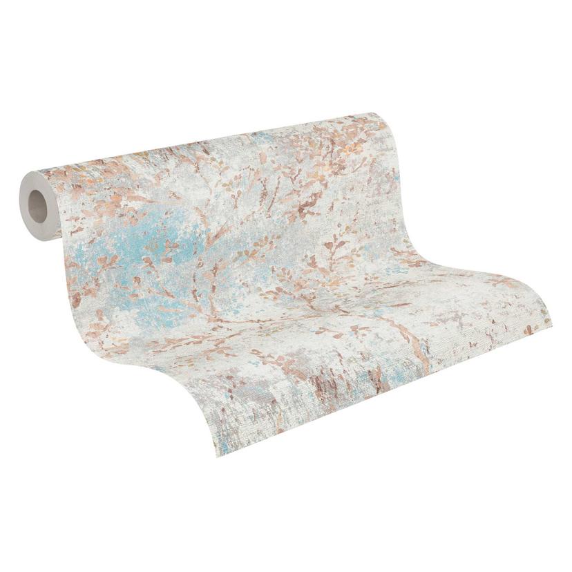 Blommig non-woven tapet i vintageutseende med blå toner - Romantisk väggdesign