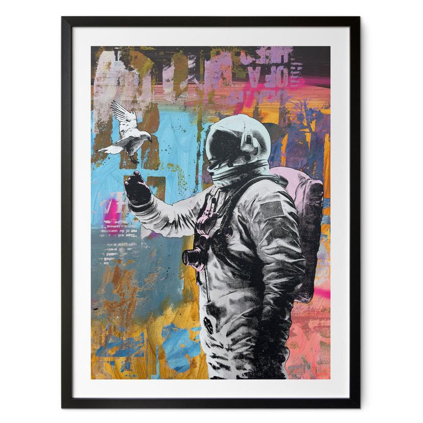 Póster astronauta con paloma | arte del collage para la sala de estar - Kuryliuk