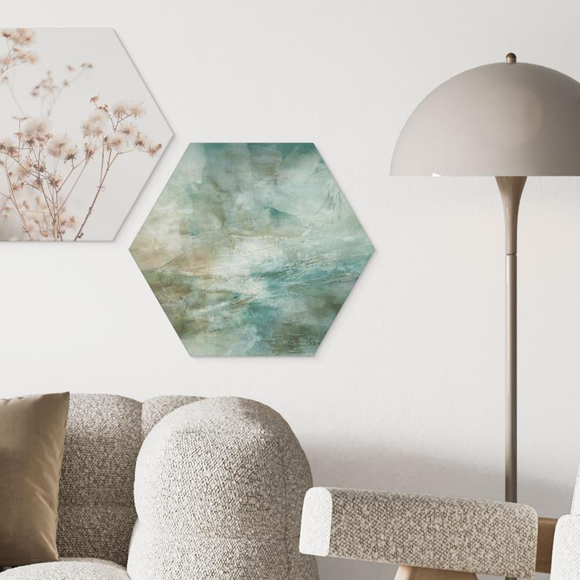 Hexagon Wandbild Salbeigrünes Nebellicht - Schmucker - Alu-Dibond