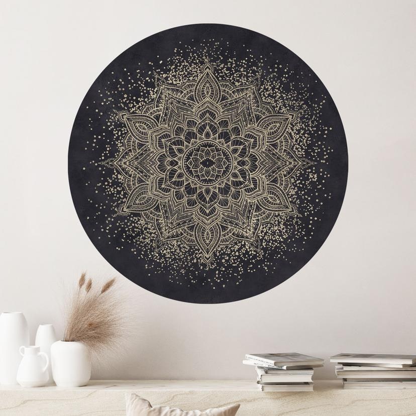 Elegante Vinilo decorativo de mandala en negro y dorado - Bloomery Decor - Redondo