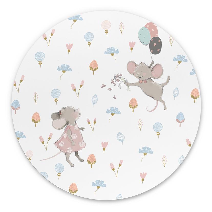 Wandbild Kleine Mäuse mit Luftballons - UN Designs - Rund - Alu-Dibond