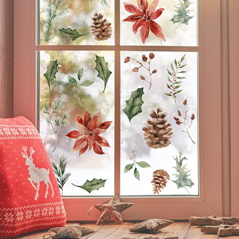 Cuadro ventana elementos florales invierno (25 piezas)