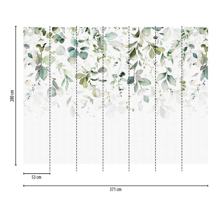 Foglie verde bianco - carta da parati in tessuto non tessuto con motivo acquerello per soggiorno e c