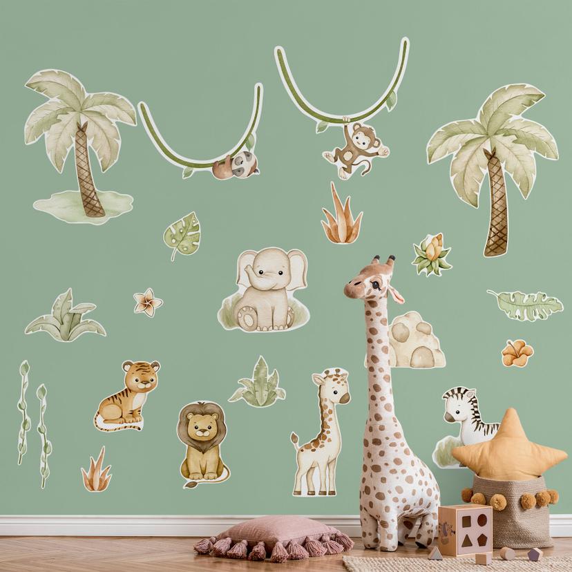 Wallsticker | wallsticker til børn - Søde dyr under palmer - Oliver Robins - 50x70 cm