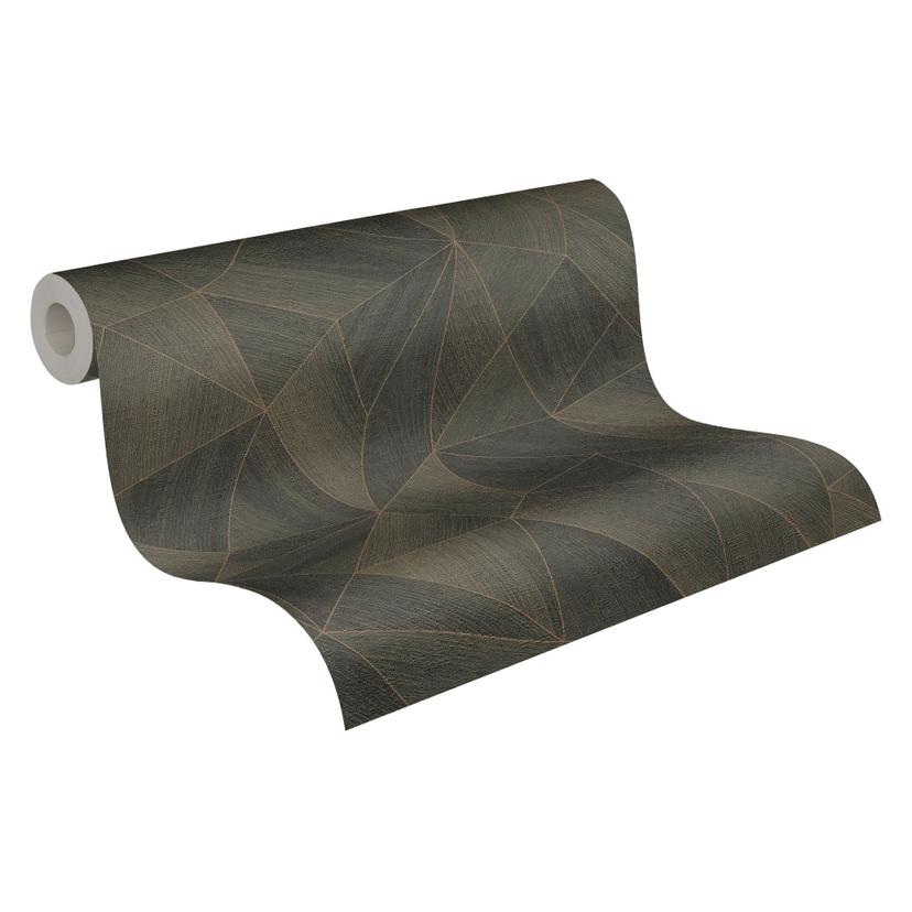 Papel pintado geométrico aspecto madera verde oscuro - Papel pintado no tejido moderno mate