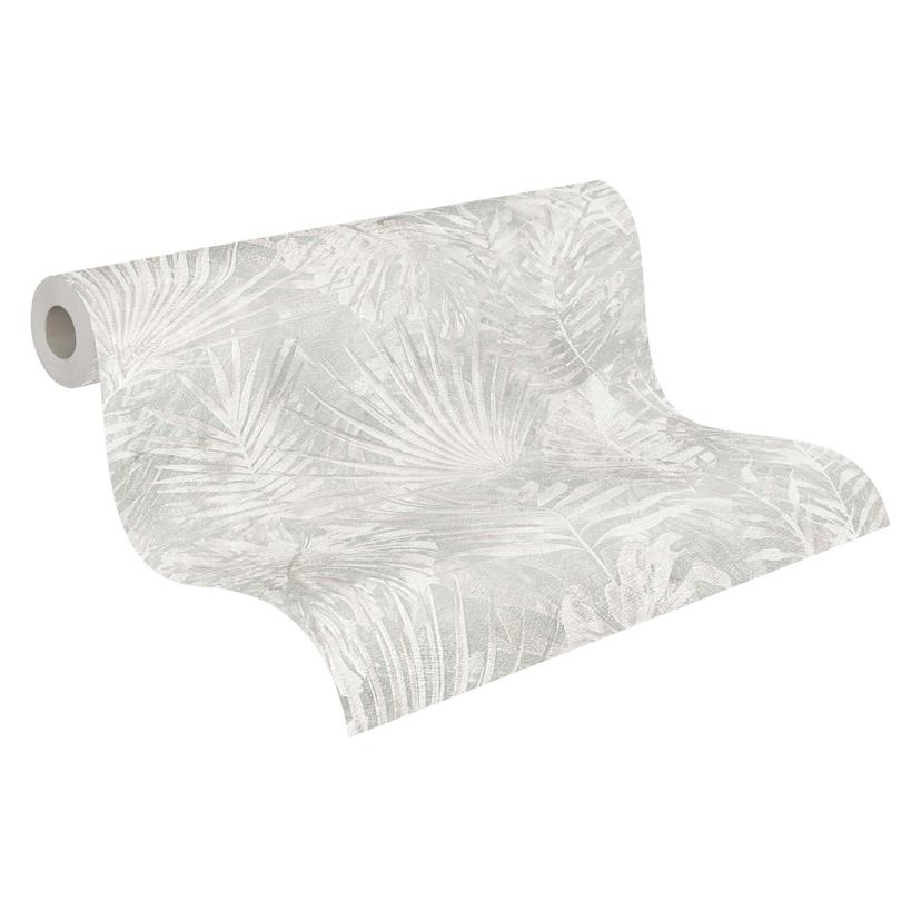 Papel pintado Jungla sin PVC - papel pintado Palmera de A.S. Création Gris Beige Blanco 386384