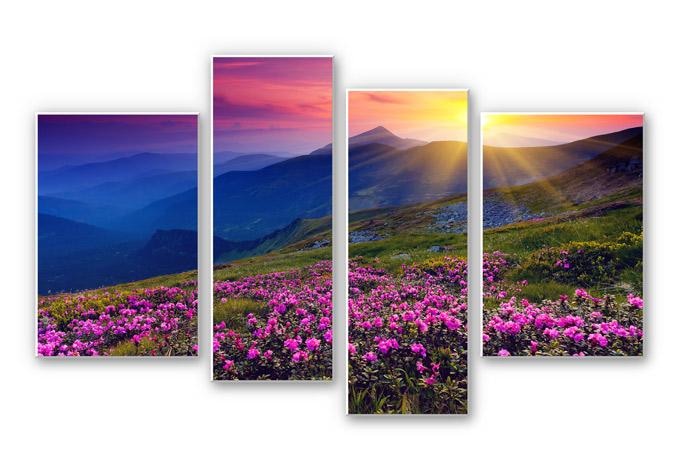 Tableau Forex - Coucher de soleil sur les montagnes (4 parties)