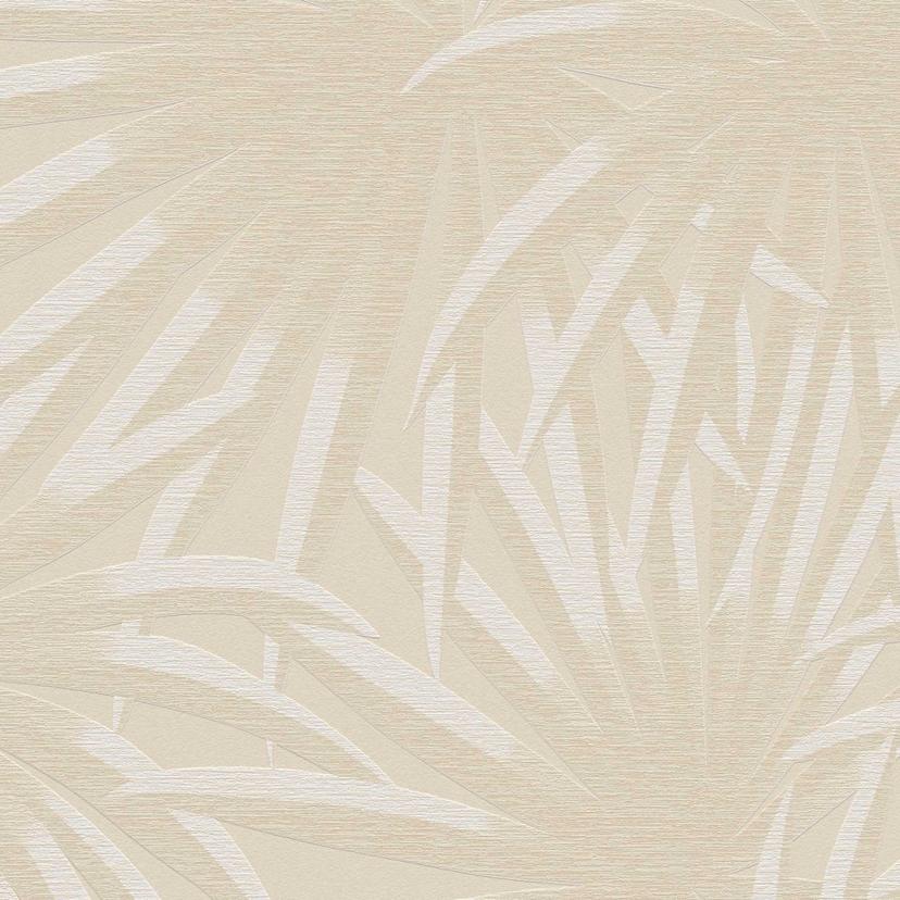 Papel pintado no tejido de hojas de palmera beige blanco - papel pintado selva con hojas