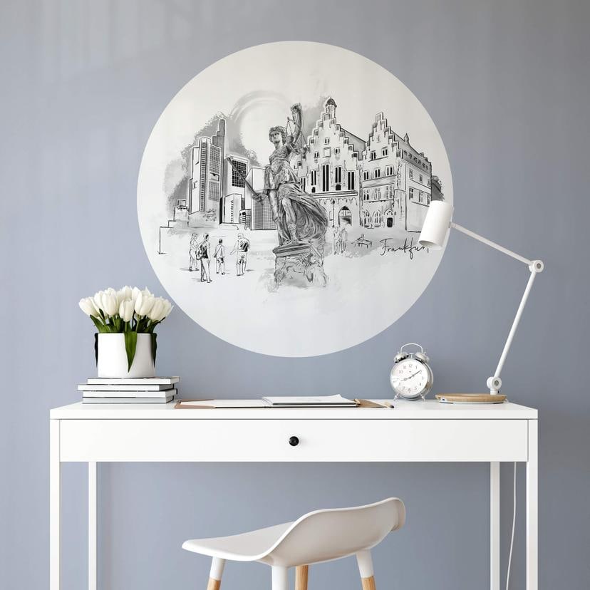 Vinilo decorativo Fráncfort - blanco y negro - redondo - Love your City