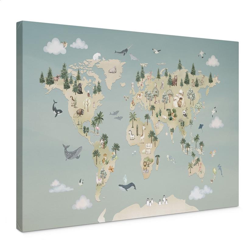 Stampa su tela Mappamondo - Il Mondo degli Animali - Oliver Robins