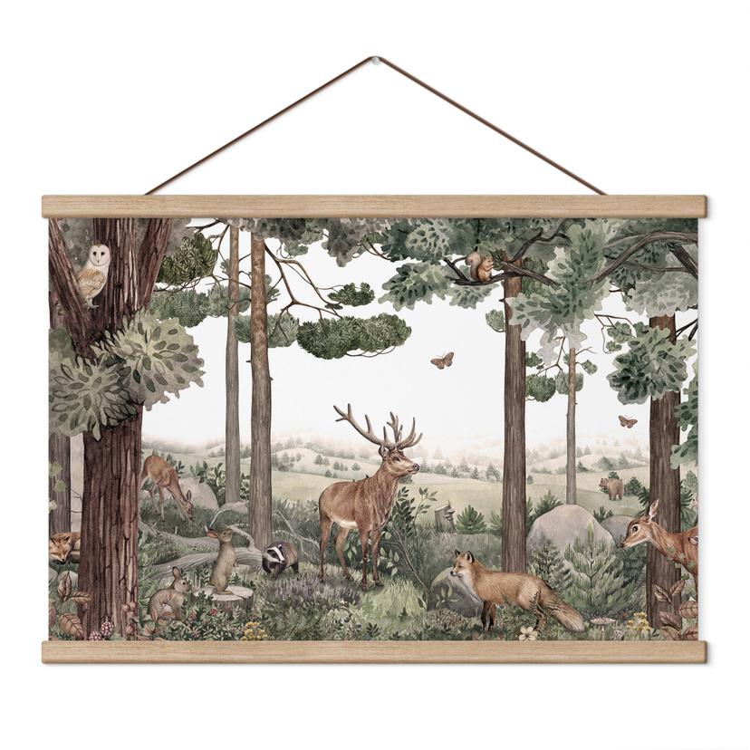 Kinderkamer Textielposter Inheemse dieren in het bos - Kikki Belle