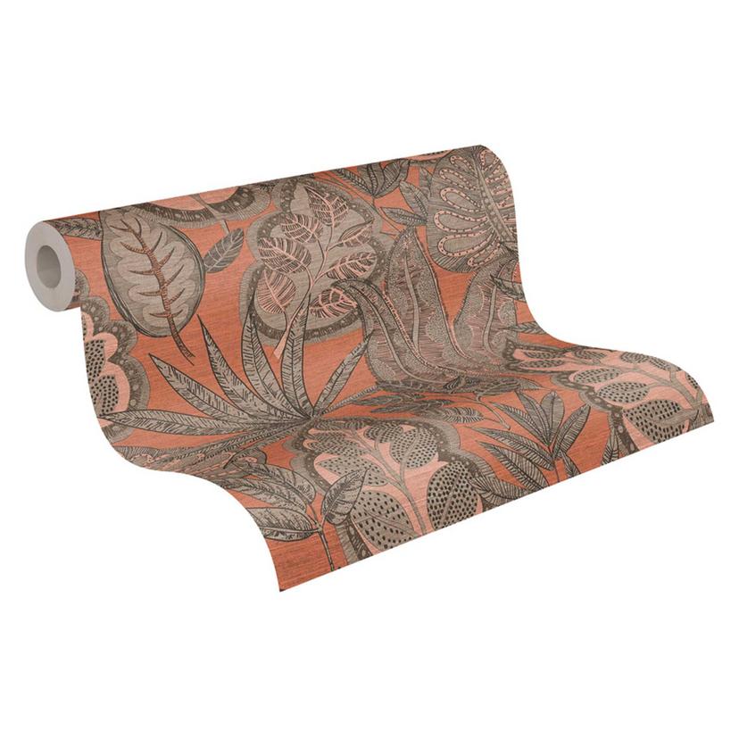 Papel pintado no tejido de diseño floral beige marrón - papel pintado gráfico con hojas