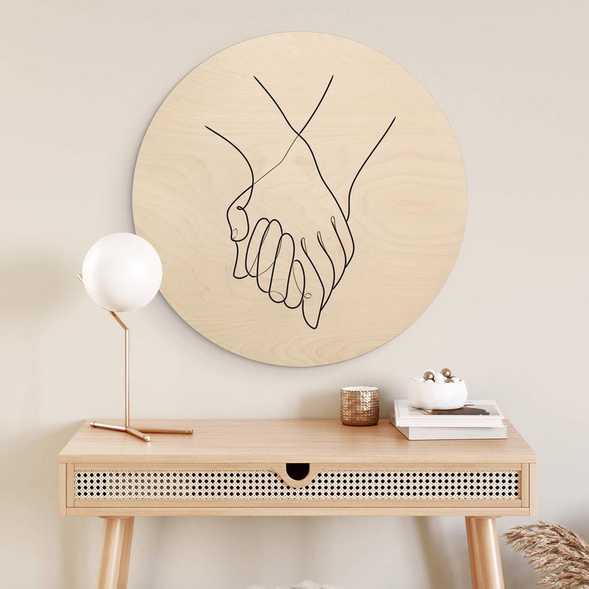 Stampa su legno 1X Studio - Line Art Mano nella mano - Rotondo