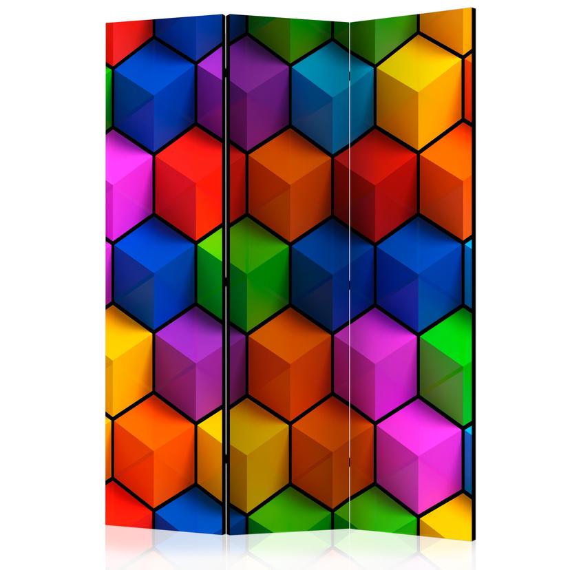 Screen room divider - Farverige geometriske kasser, 3-delt