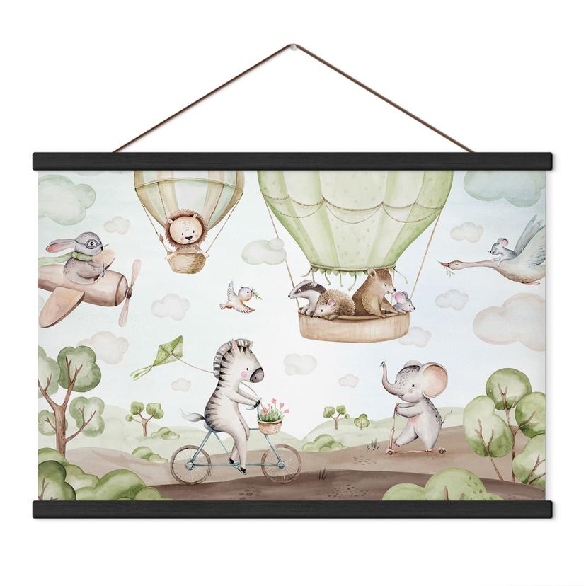 Kinderkamer Textielposter Ballonvaart van de dierenvrienden - Kvilis
