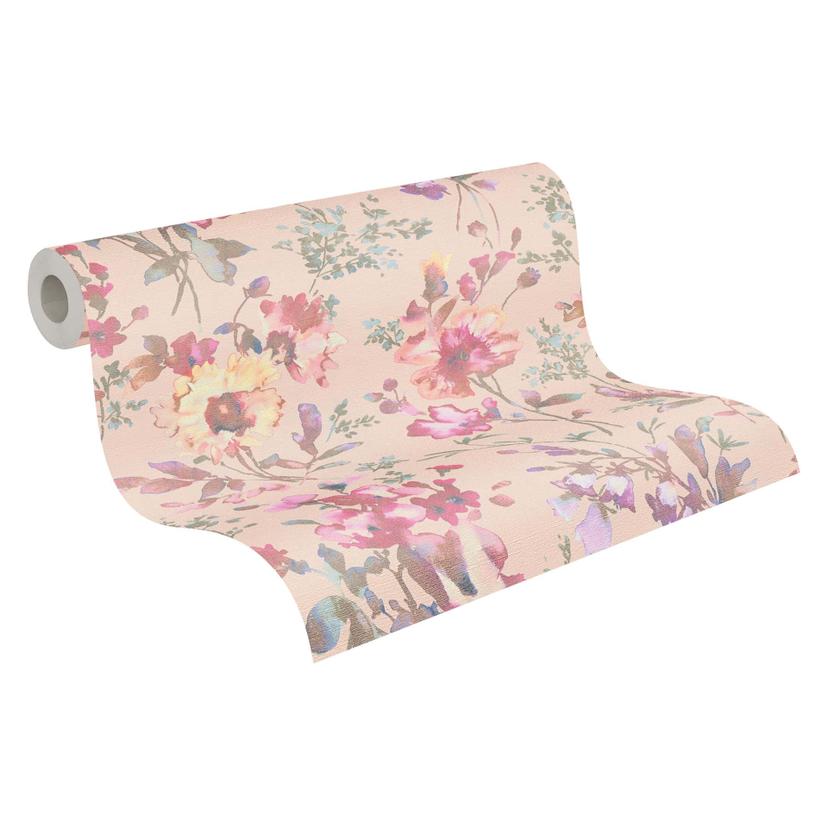Carta da parati COSMOPOLITAN fiori acquerello rosa pesca camera da letto in tessuto non tessuto