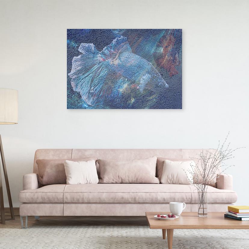Stampe su tela, astrazione di fiori blu