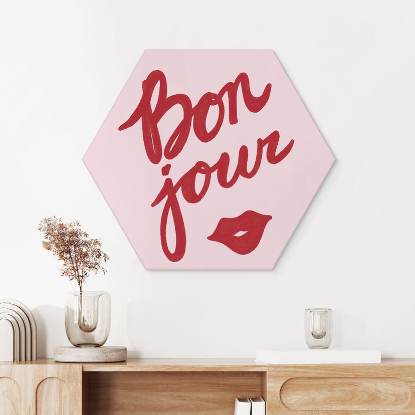 Esagono Alu-Dibond Bonjour con bocca che bacia - Fritsch