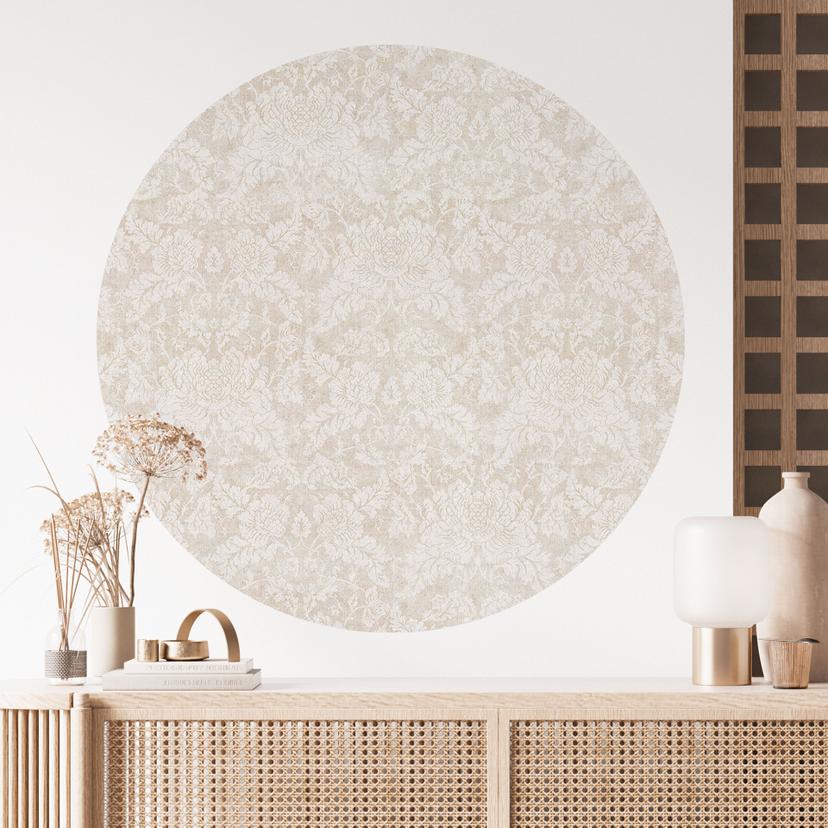 Sticker mural Fleurs Ivory en optique baroque - Bloomery Decor - Rond