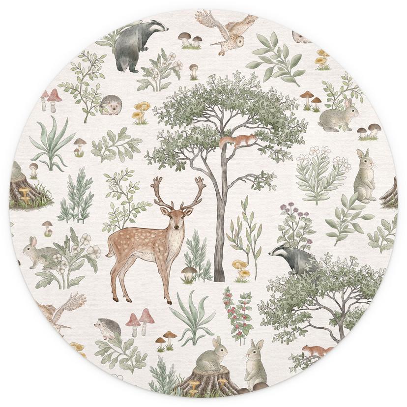 Förtrollande skog med djur Fototapet - Vintage grädde - Kikki Belle - Round - non-woven tapet/självh