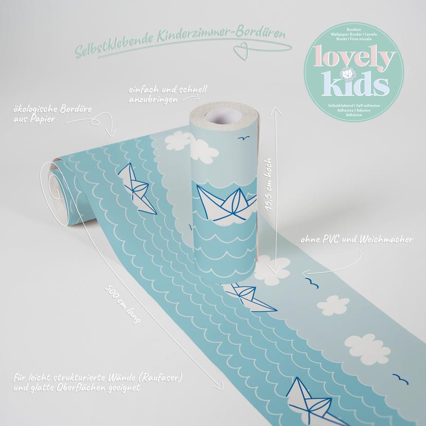 A.S. Création Lovely Kids Frise autocollante enfant - Bleu, Blanc
