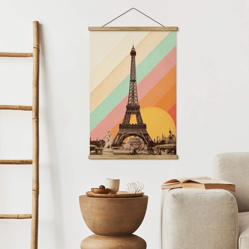 Poster tessile Bodart - Torre Eiffel retrò con arcobaleno