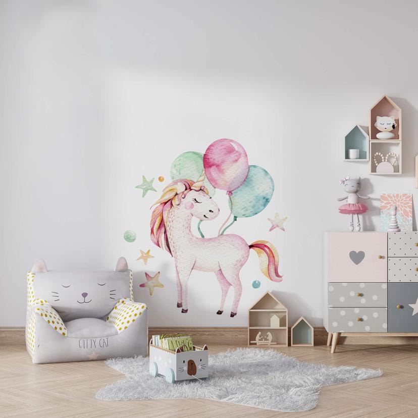 Sticker mural Kvilis - Licorne aux ballons