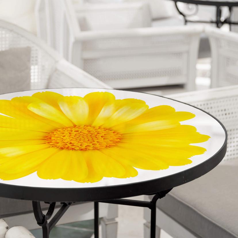Plateau de table en verre - Gerbera jaune - Rond