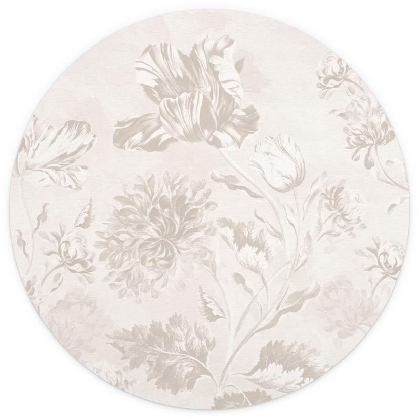 Illustrazione floreale - Fiori di campo in gesso grigio - Decorazione floreale - Rotondo - Autoadesi