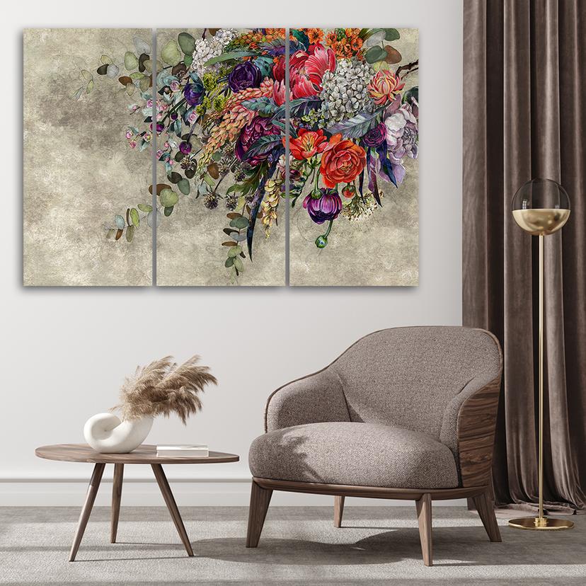 Stampa su tela in 3 parti, bouquet di fiori