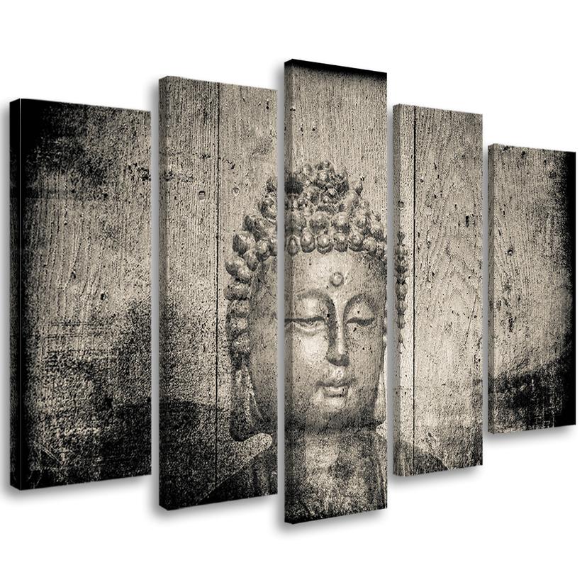5 stykke lærredsprint, Buddha Zen Feng Shui grå