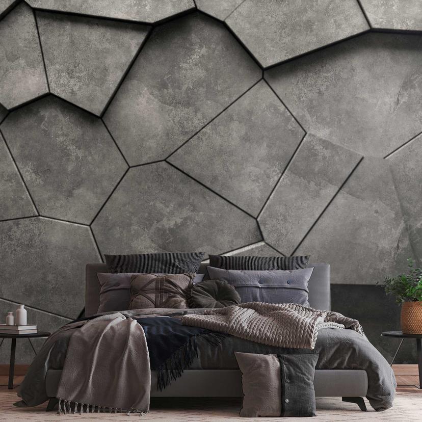 3D-betonlook grå - non-woven tapet med geometrisk mønster - industrielt design