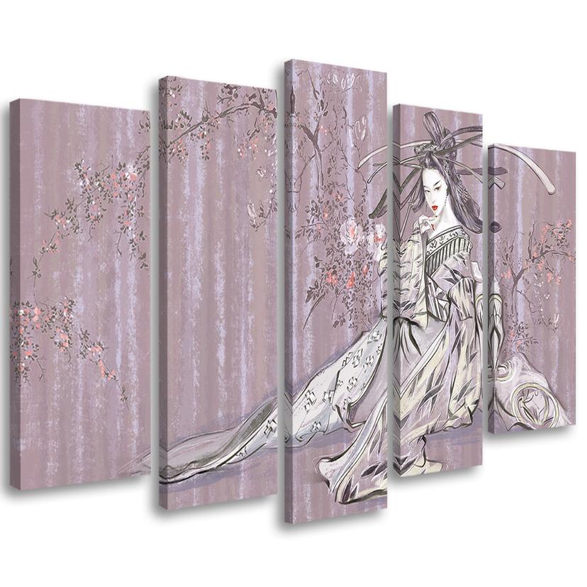 5 stykke lærredstryk, traditionel japansk geisha