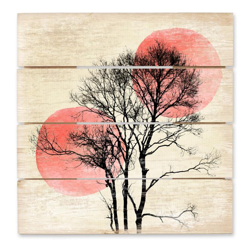 Cuadro de madera Kubistika - Sol y luna detrás del árbol - 40x41,5 cm