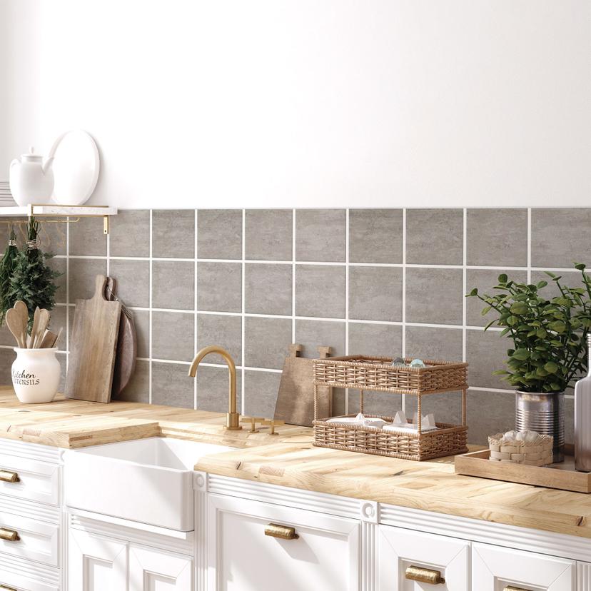 Adesivi per piastrelle cemento grigio chiaro, effetto cemento, pellicola per mobili, pellicola per bagno, schienale cucina
