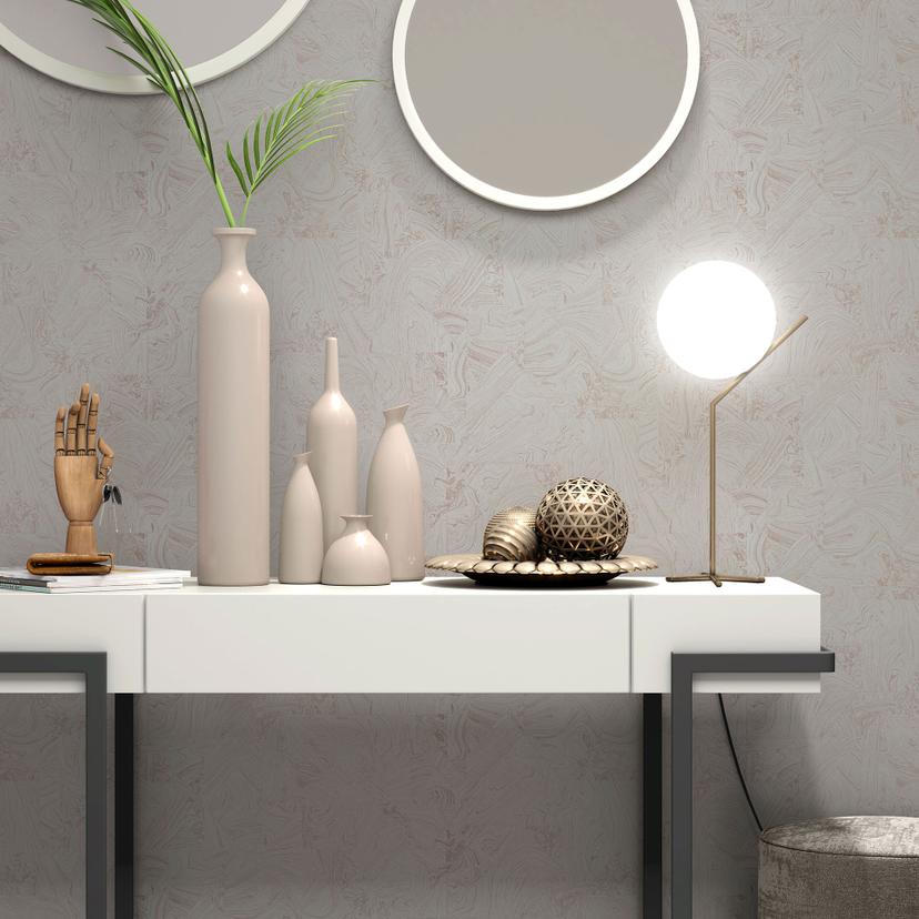 PVC-frit grafisk non-woven tapet med marmorlook og metallisk effekt i taupe
