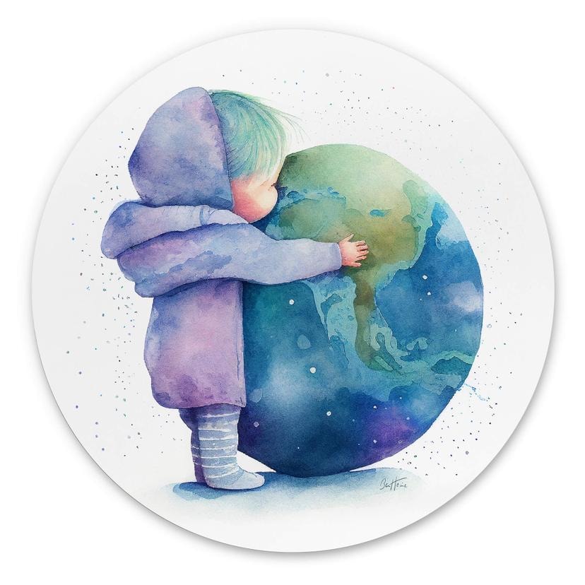 Vægcirkel Heine - Hugging Earth – print på aluminium (Alu-Dibond)