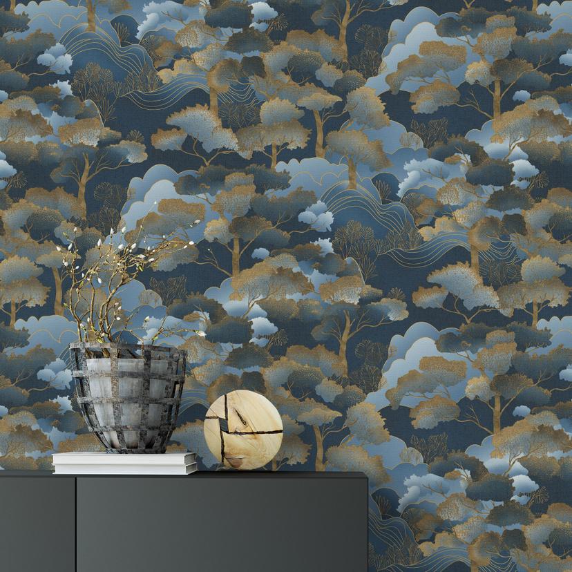Non-woven tapet GOLDEN GROVE Elle Decoration 4, blå