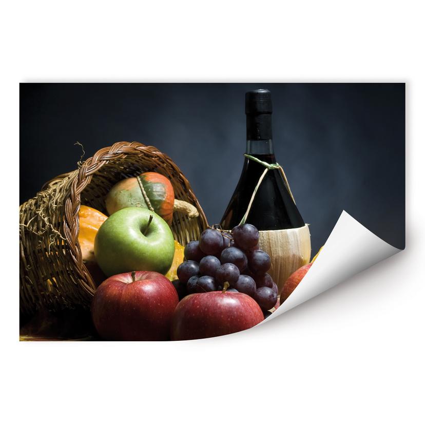 Poster autocollant - W - Vin et Corbeille de Fruits