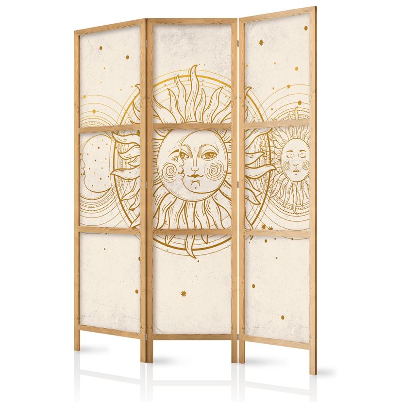 Japanischer Paravent, Raumteiler freistehend, Trennwand - Golden Sun and Moon: Artistic Retro