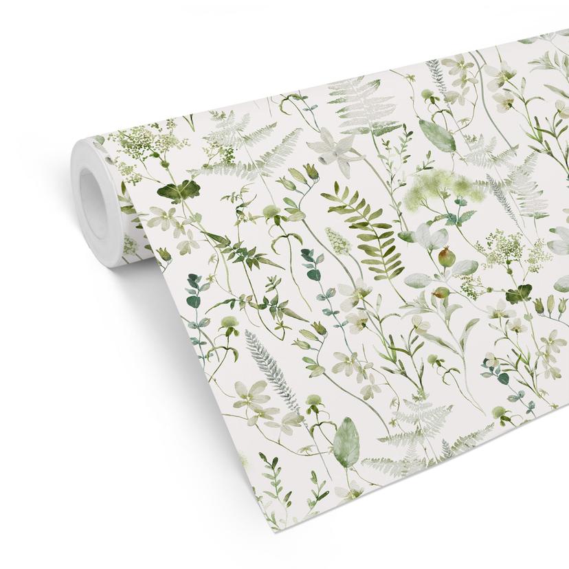 Tapet med mønster urter og vilde blomster - UN Designs