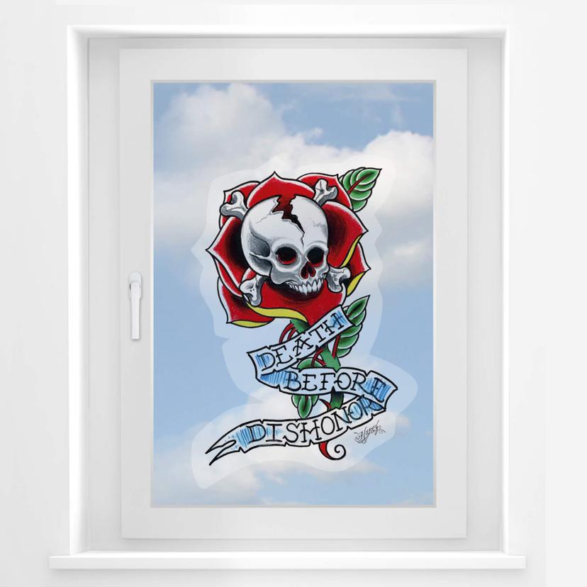 Miami Ink Mural de ventana Death Before Dishonor (Muerte antes del deshonor)
