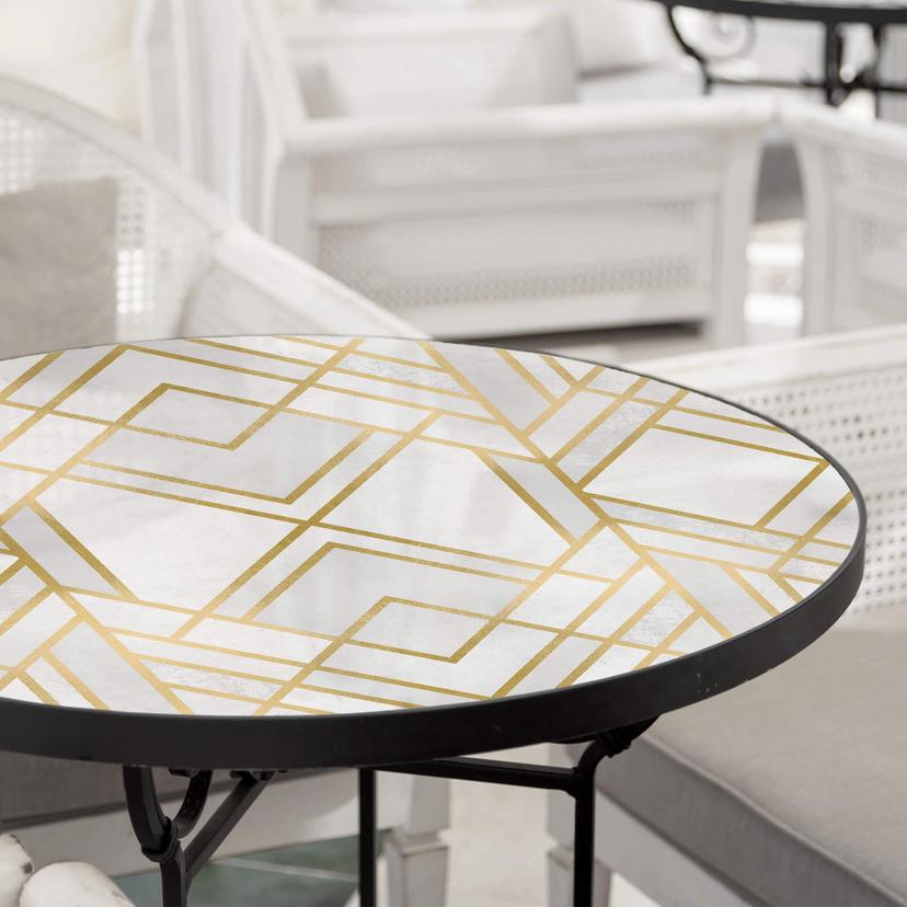 Plateau de table en verre - Fredriksson - Art Deco: Géométrie dorée - Rond