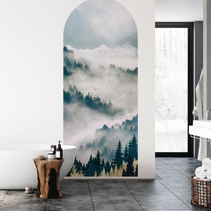 Adesivo murale ad arco tondo Misteriosa nebbia nella foresta - SpaceFrog Designs - narrow
