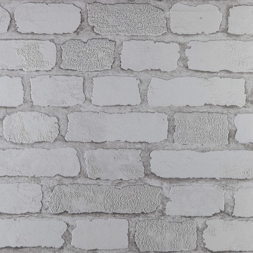 Papel pintado no tejido Anaglypta® Brick Carnaby Street en aspecto ladrillo vintage blanco, gris
