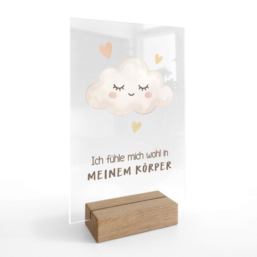 Tischaufsteller mit Wolke - kindgerechte Bestärkung 'Ich fühle mich wohl in meinem Körper'